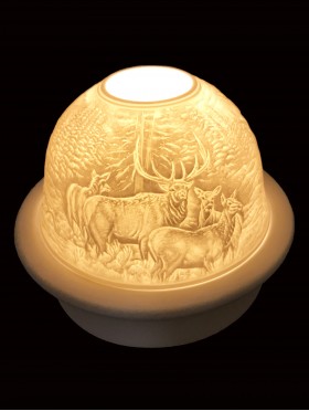Porcelain Reindeer Candle Dome Light w/Candle Plate